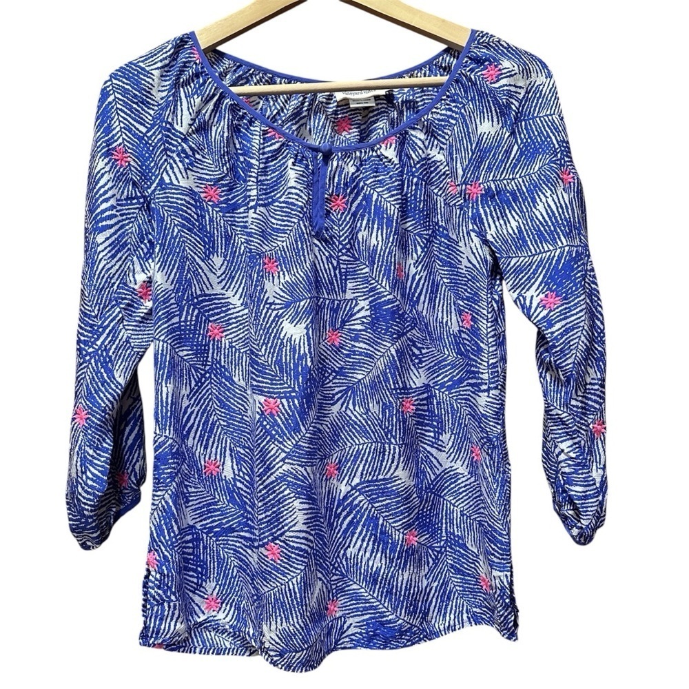 Vineyard Vines 100% Silk Blue and Pink Patterned Blouse